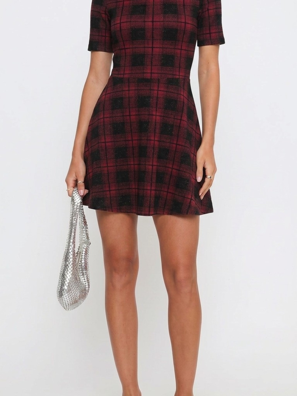 Red and Black Plaid Short Sleeve Skater Dress
